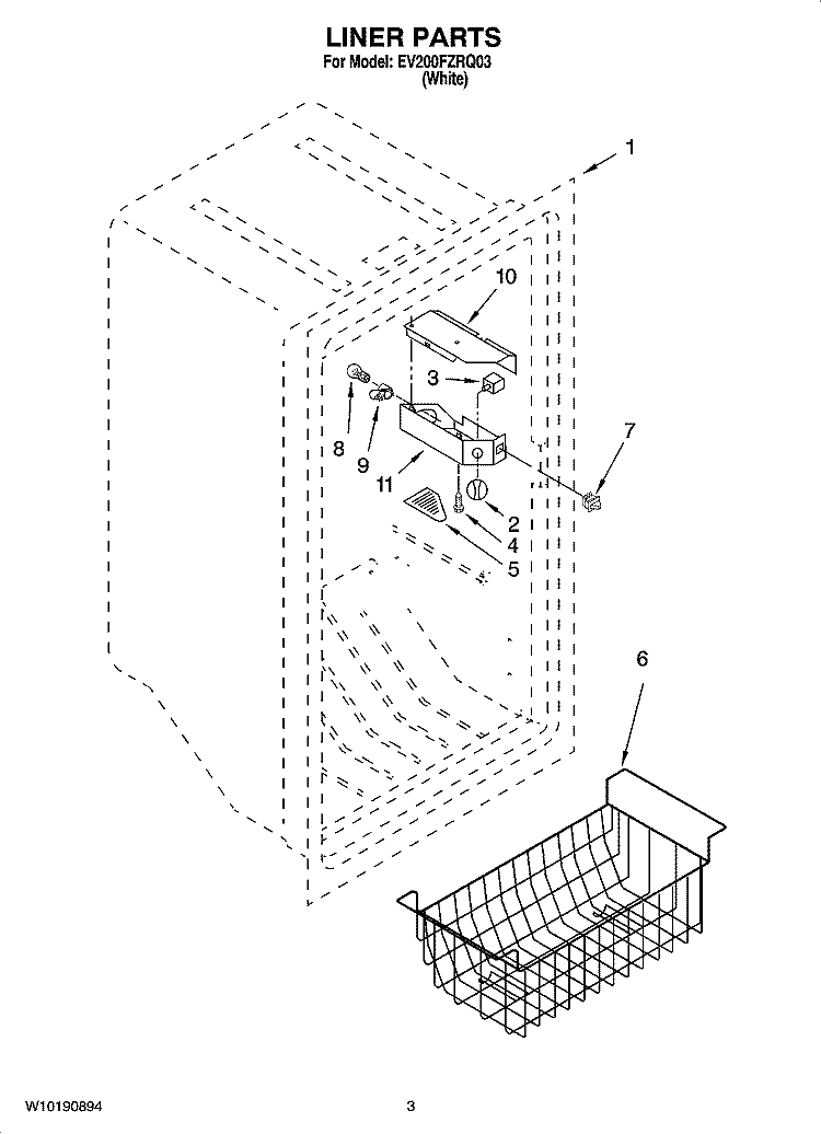 LINER PARTS Diagram and Parts List for EV200FZRQ03  Whirlpool Freezer