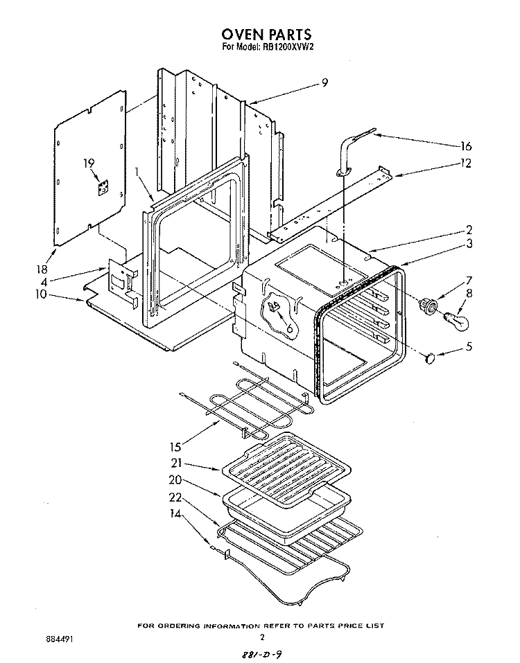 OVEN Diagram and Parts List for RB1200XVN2  Whirlpool Wall Oven