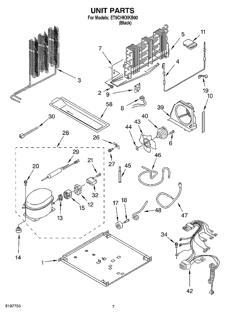 UNIT Diagram and Parts List for ET9CHKXKB00  Whirlpool Refrigerator