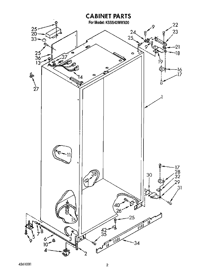 CABINET Diagram and Parts List for KSSS42MWX00  KitchenAid Refrigerator