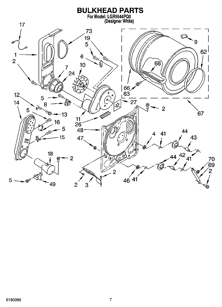 BULKHEAD PARTS Diagram and Parts List for LGR5644PQ0  Whirlpool Dryer