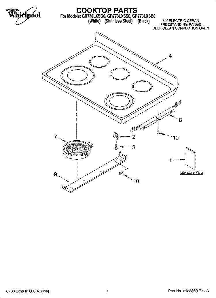 COOKTOP PARTS Diagram and Parts List for GR773LXSQ0  Whirlpool Range