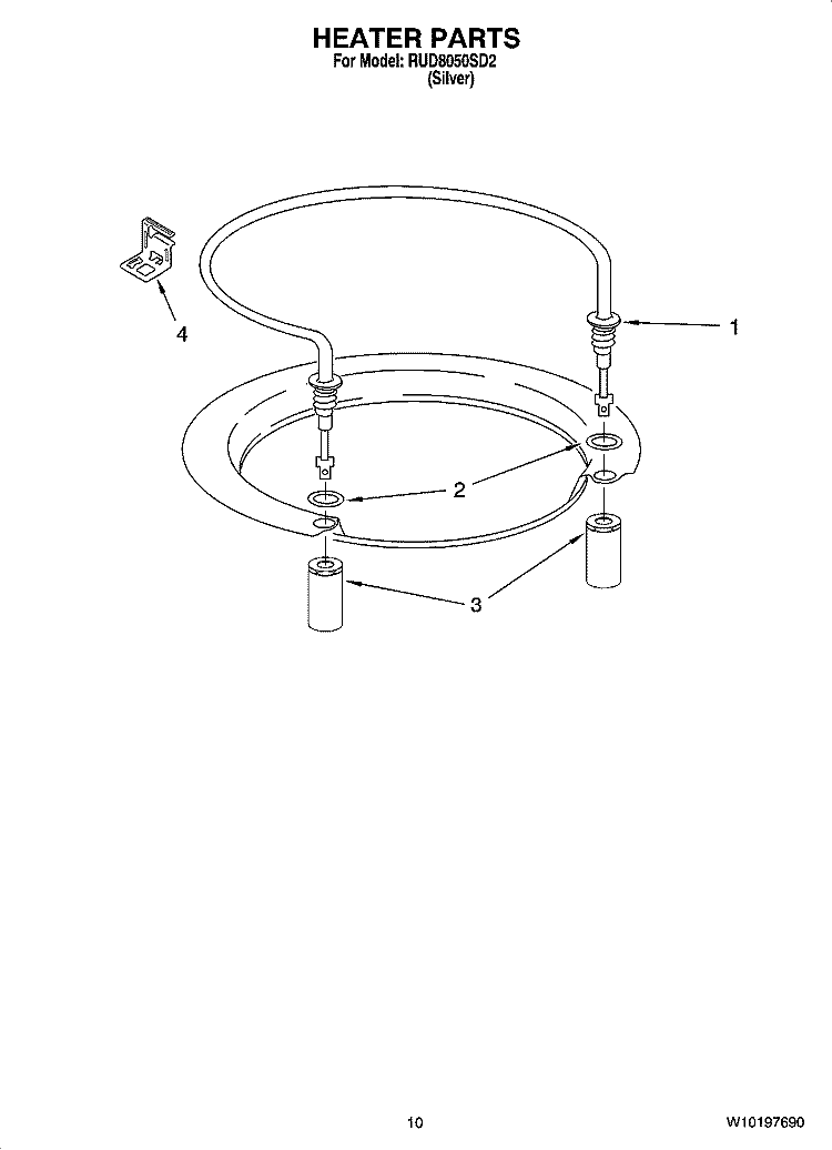 HEATER PARTS Diagram and Parts List for RUD8050SD2  Roper Dishwasher
