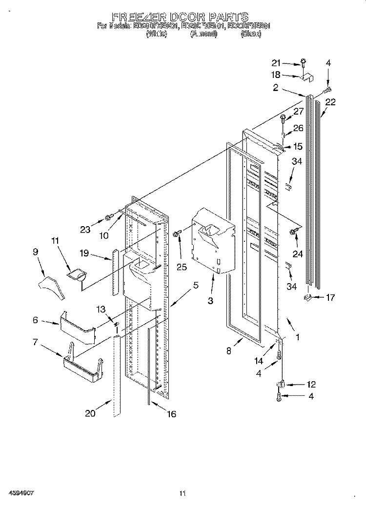 FREEZER DOOR Diagram and Parts List for ED20DFXEN01  Whirlpool Refrigerator