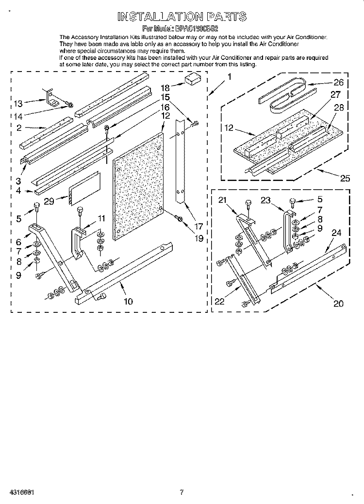 INSTALLATION Diagram and Parts List for BPAC1800BS2  KitchenAid Air Conditioner