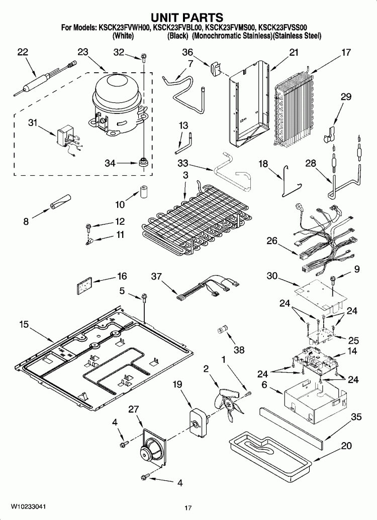 UNIT PARTS Diagram and Parts List for KSCK23FVSS00  KitchenAid Refrigerator