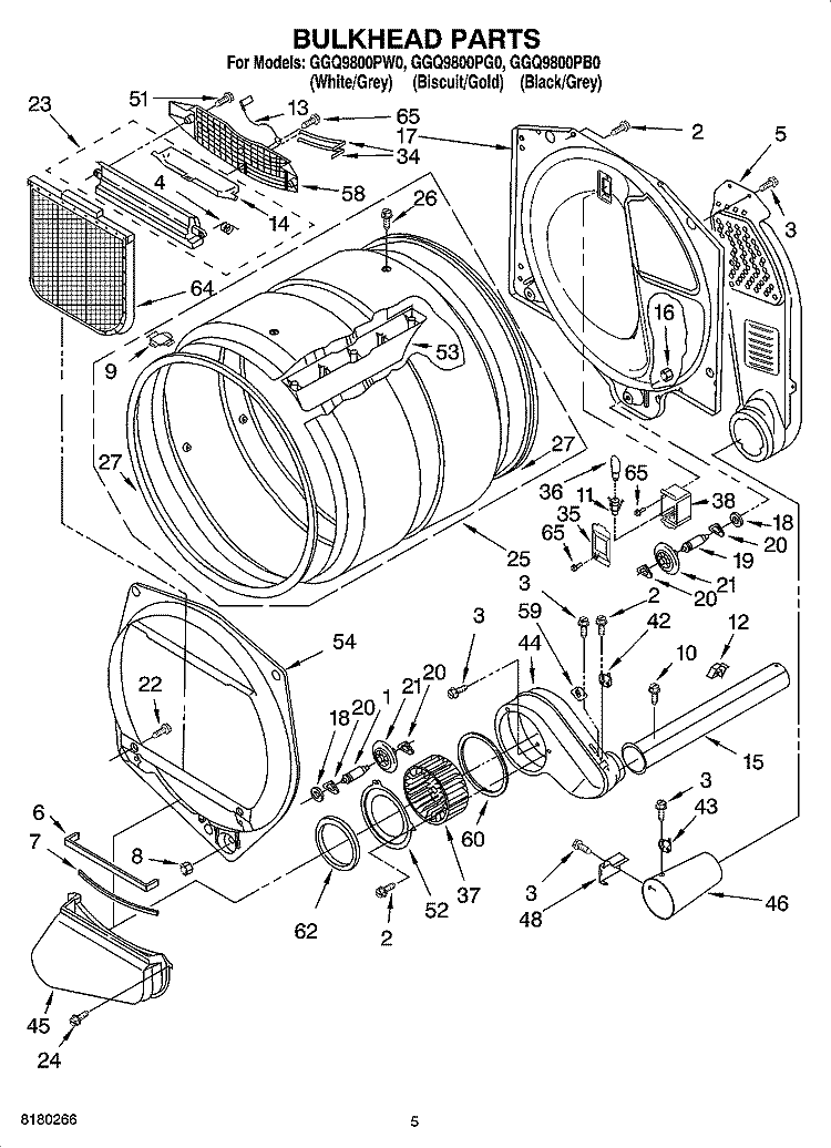BULKHEAD PARTS Diagram and Parts List for GGQ9800PW0  Whirlpool Dryer