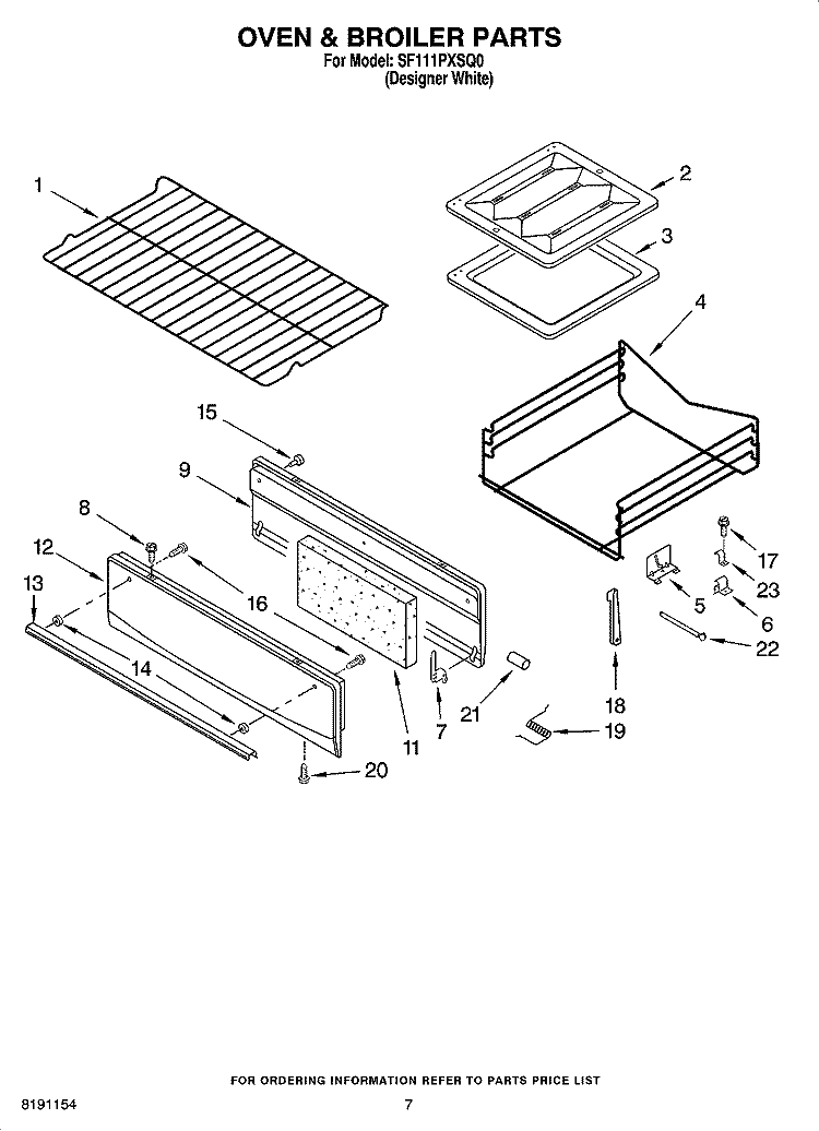 OVEN & BROILER PARTS Diagram and Parts List for SF111PXSQ0  Whirlpool Range