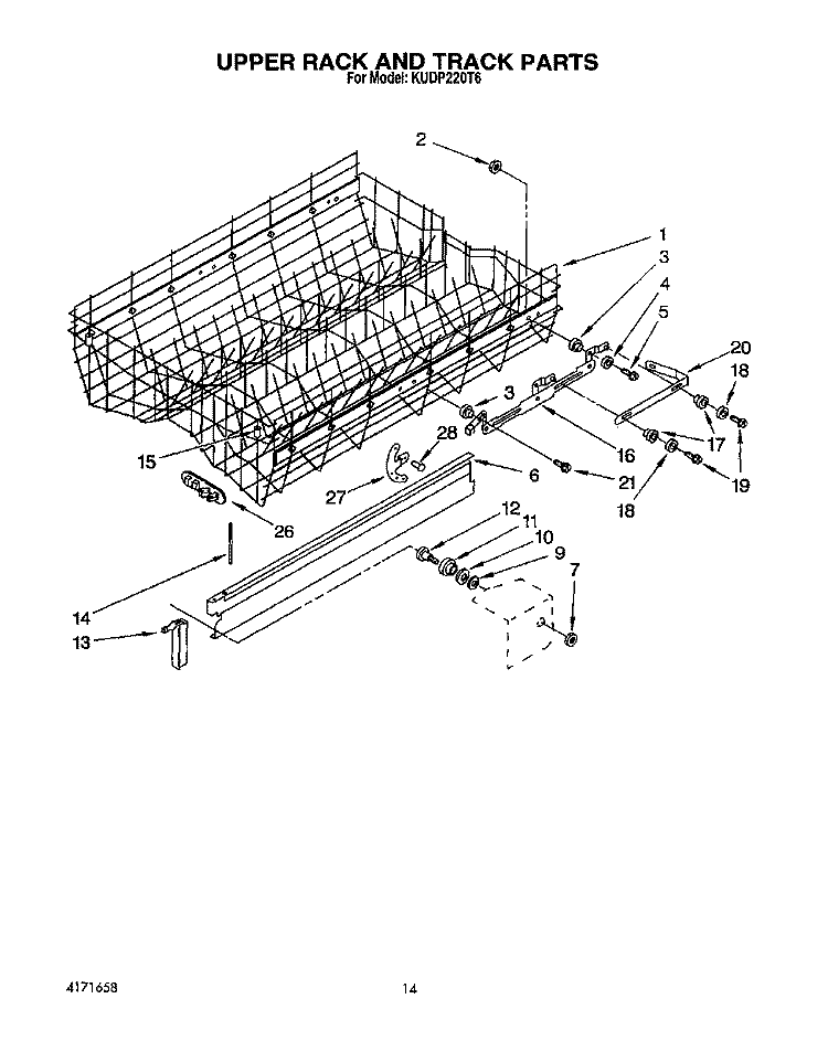 UPPER RACK AND TRACK Diagram and Parts List for KUDP220T6  KitchenAid Dishwasher
