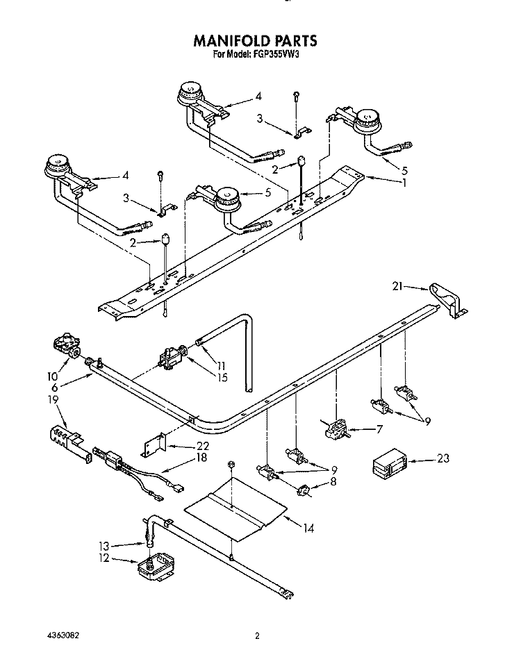 MANIFOLD Diagram and Parts List for FGP355VW3  Roper Range