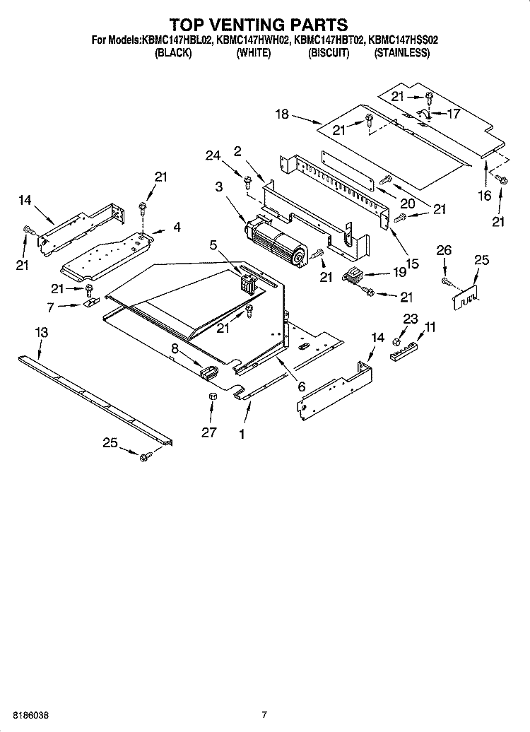 TOP VENTING PARTS Diagram and Parts List for KBMC147HBT02  KitchenAid Microwave Oven Combo