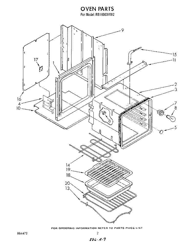 OVEN PARTS Diagram and Parts List for RB1000XVW2  Whirlpool Wall Oven