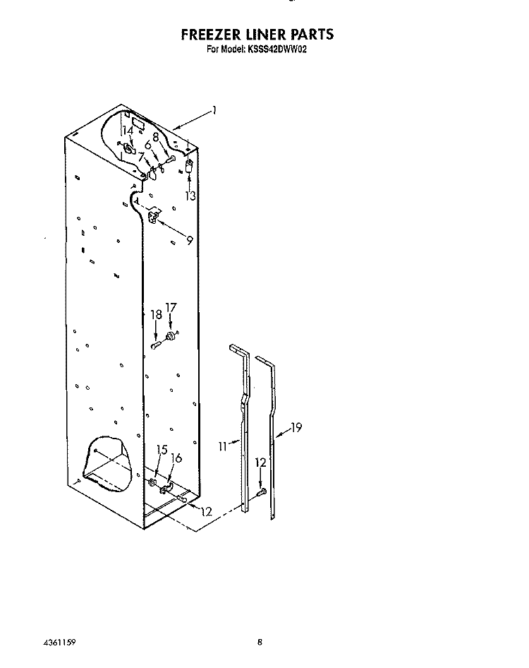 FREEZER LINER Diagram and Parts List for KSSS42DWW02  KitchenAid Refrigerator