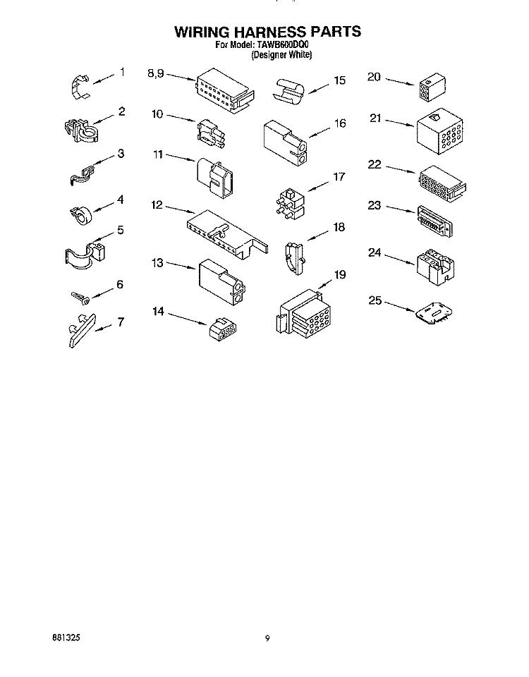 WIRING HARNESS Diagram and Parts List for TAWB600DQ0  Estate Washer