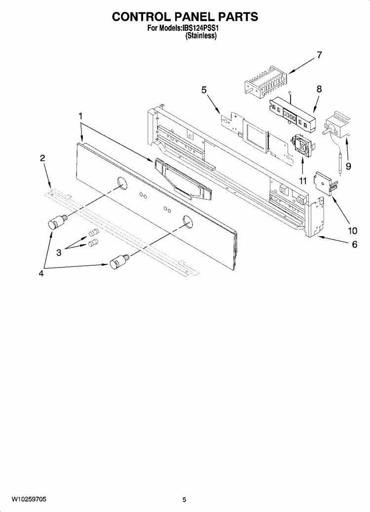CONTROL PANEL PARTS Diagram and Parts List for IBS124PSS1  Whirlpool Wall Oven