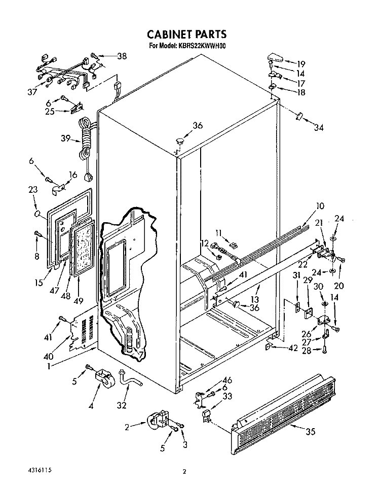 CABINET Diagram and Parts List for KBRS22KWAL00  KitchenAid Refrigerator