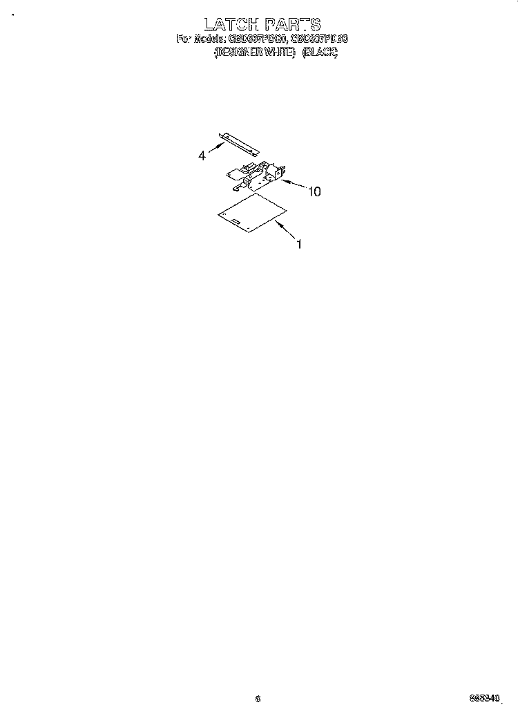 LATCH Diagram and Parts List for GBD307PDB0  Whirlpool Wall Oven