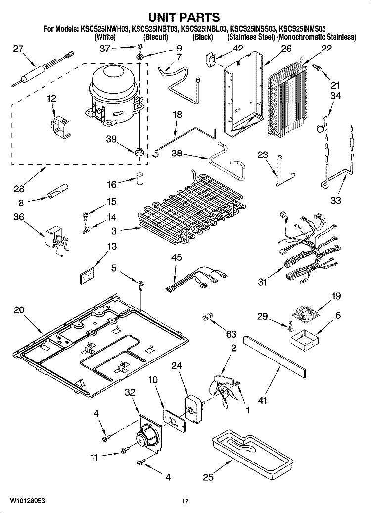 UNIT PARTS Diagram and Parts List for KSCS25INWH03  KitchenAid Refrigerator