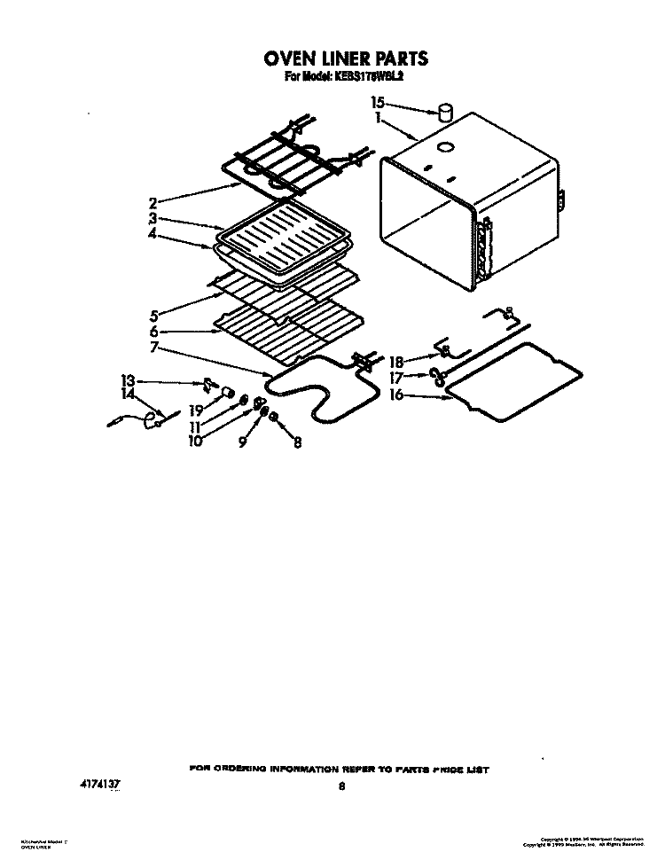 OVEN LINER Diagram and Parts List for KEBS176WBL2  KitchenAid Wall Oven