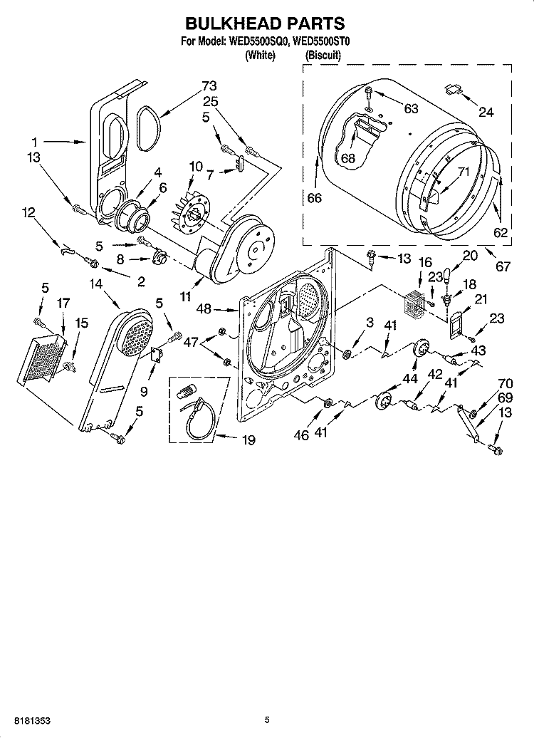 BULKHEAD PARTS, OPTIONAL PARTS (NOT INCLUDED) Diagram and Parts List for WED5500ST0  Whirlpool Dryer