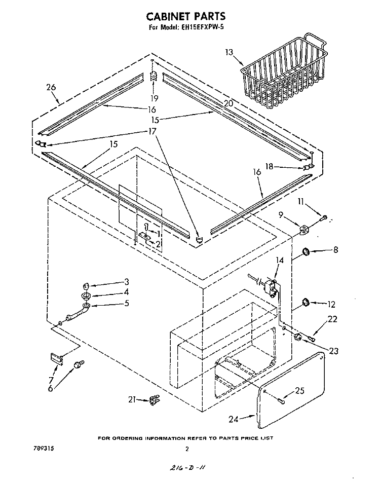 SECTION Diagram and Parts List for EH15EFXPW5  Whirlpool Freezer