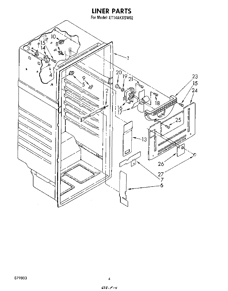 LINER Diagram and Parts List for ET14AKXSW02  Whirlpool Refrigerator