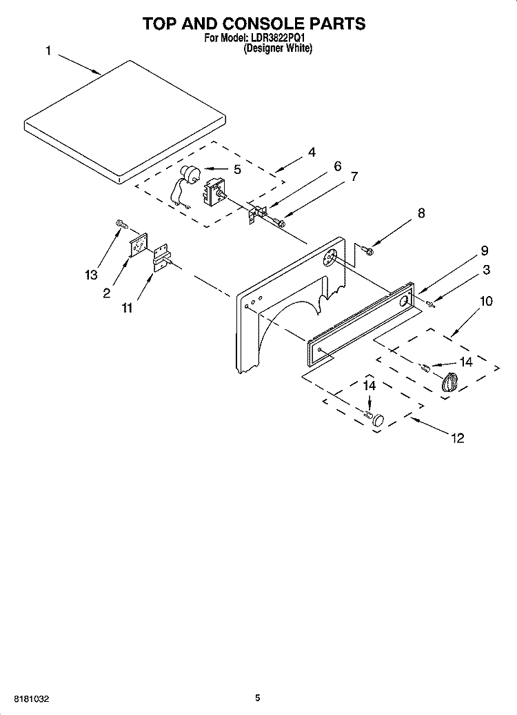 TOP AND CONSOLE PARTS, OPTIONAL PARTS (NOT INCLUDED) Diagram and Parts List for LDR3822PQ1  Whirlpool Dryer