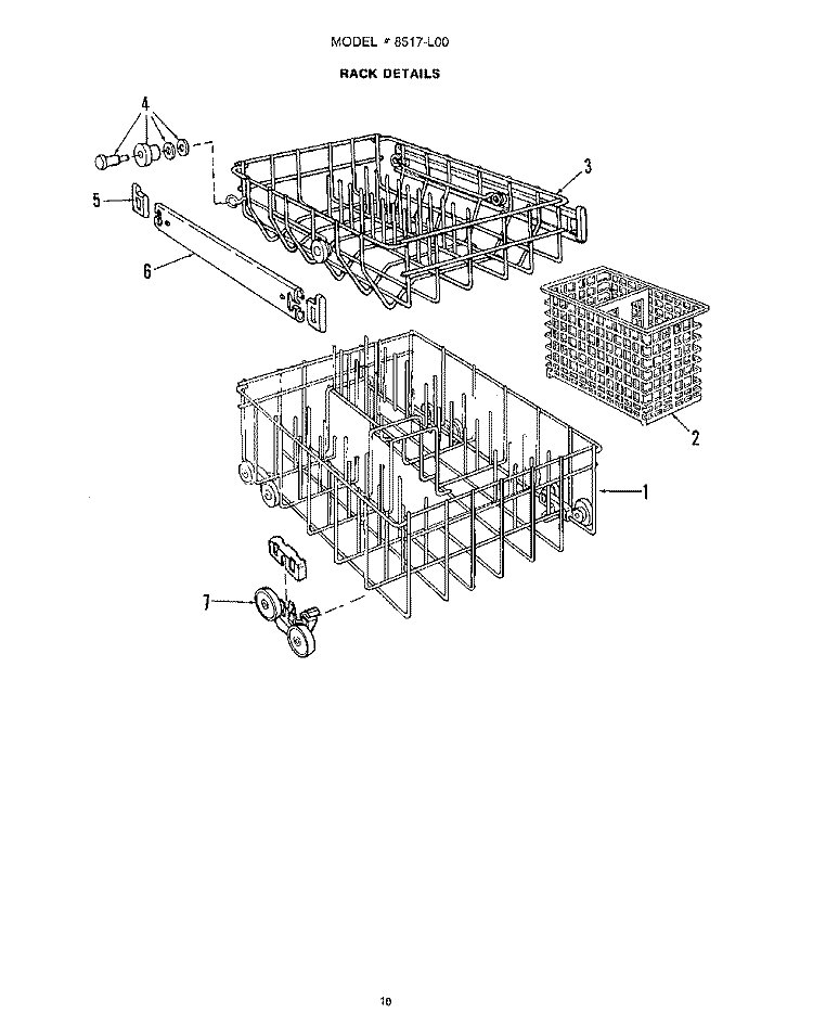 RACK Diagram and Parts List for 8517L00  Roper Dishwasher