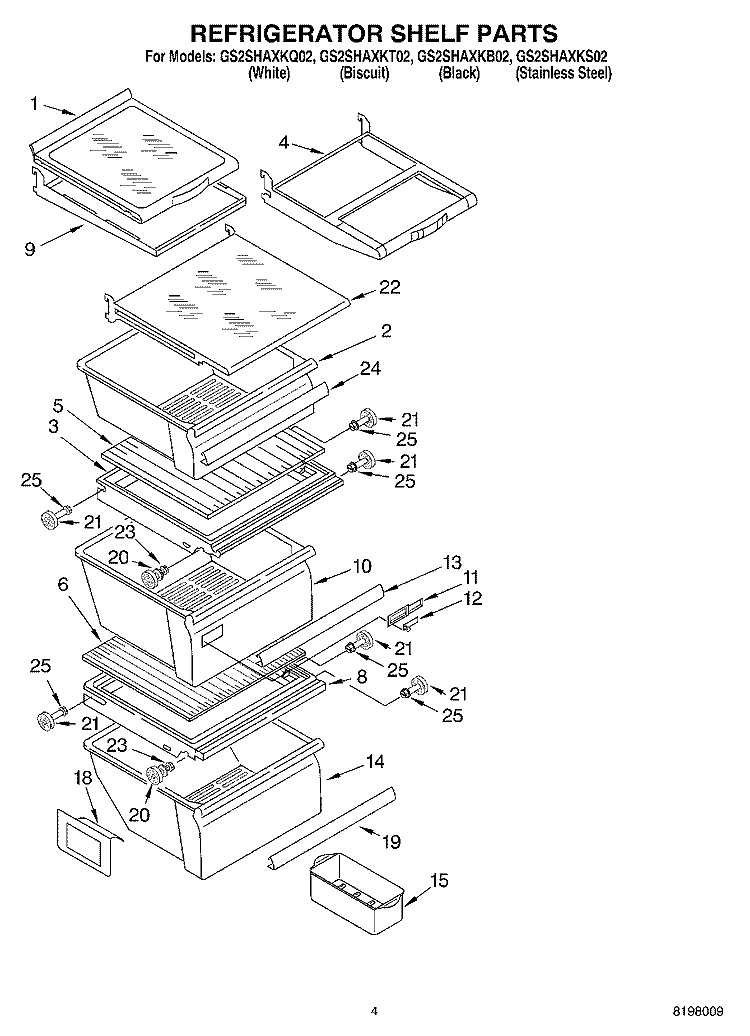 REFRIGERATOR SHELF PARTS Diagram and Parts List for GS2SHAXKT02  Whirlpool Refrigerator