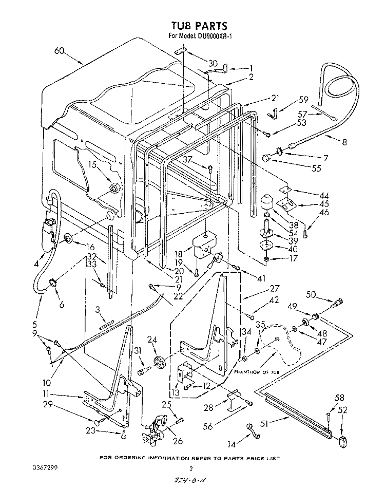 TUB , LITERATURE AND OPTIONAL Diagram and Parts List for DU9000XR1  Whirlpool Dishwasher