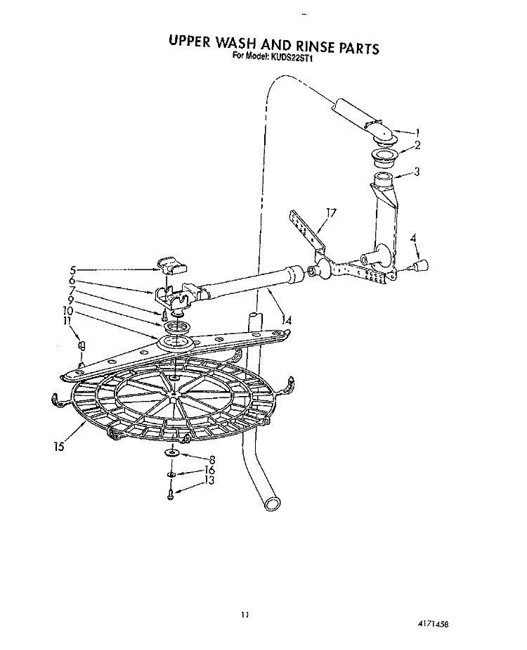UPPER WASH AND RINSE Diagram and Parts List for KUDS22ST1  KitchenAid Dishwasher