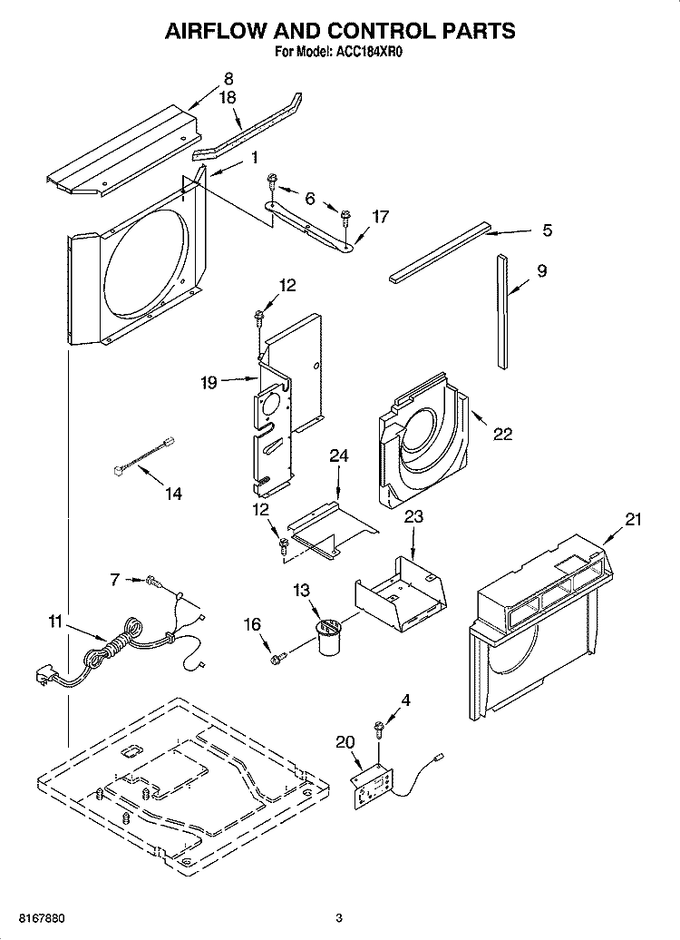 AIRFLOW AND CONTROL PARTS Diagram and Parts List for ACC184XR0  Whirlpool Air Conditioner