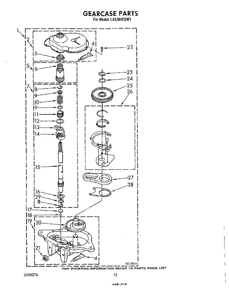 GEARCASE Diagram and Parts List for LA5380XSW1  Whirlpool Washer
