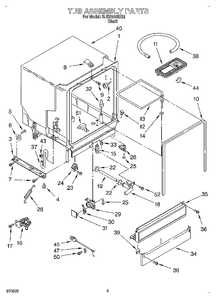 TUB ASSEMBLY Diagram and Parts List for RUD3006DB2  Roper Dishwasher