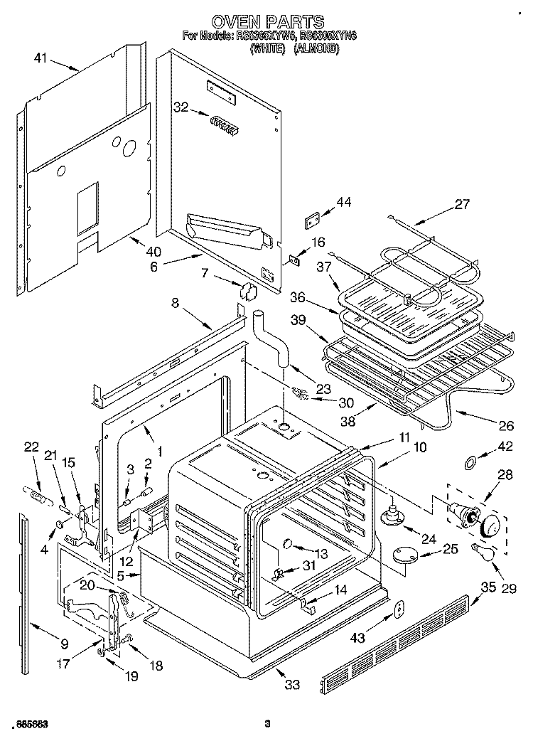 OVEN Diagram and Parts List for RS6305XYN6  Whirlpool Range
