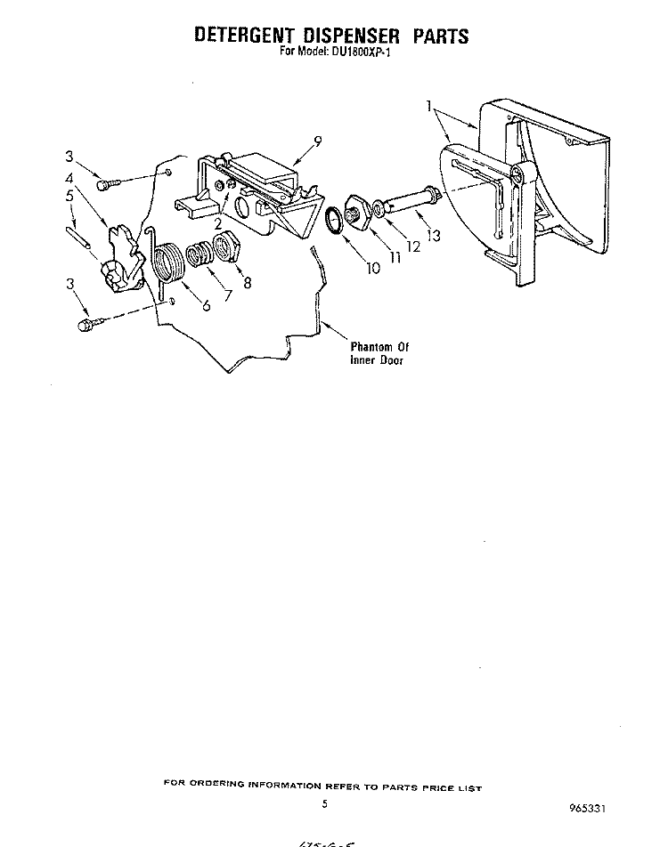 DETERGENT DISPENSER Diagram and Parts List for DU1800XP1  Whirlpool Dishwasher