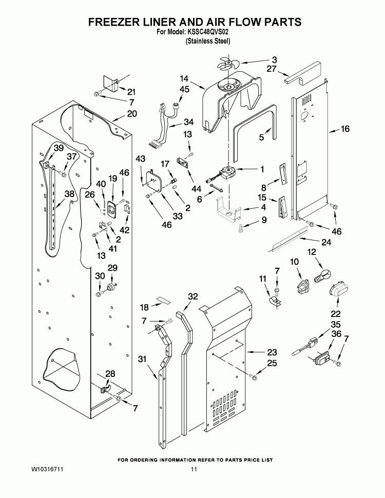 FREEZER LINER AND AIR FLOW PARTS Diagram and Parts List for KSSC48QVS02  KitchenAid Refrigerator