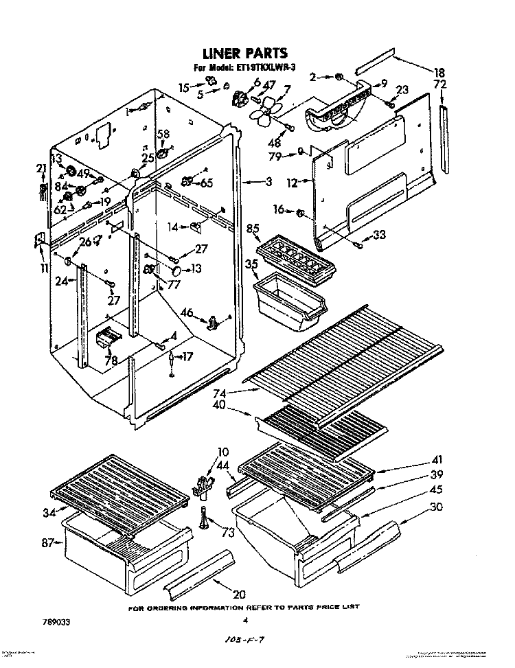 LINER Diagram and Parts List for ET19TKXLWR3  Whirlpool Refrigerator