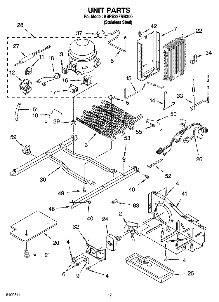 UNIT PARTS Diagram and Parts List for KSRB22FRBX00  KitchenAid Refrigerator