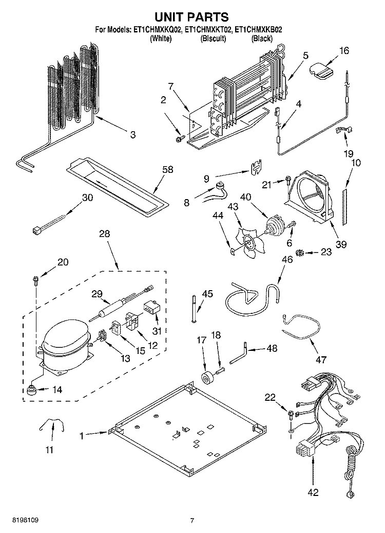 UNIT Diagram and Parts List for ET1CHMXKT02  Whirlpool Refrigerator