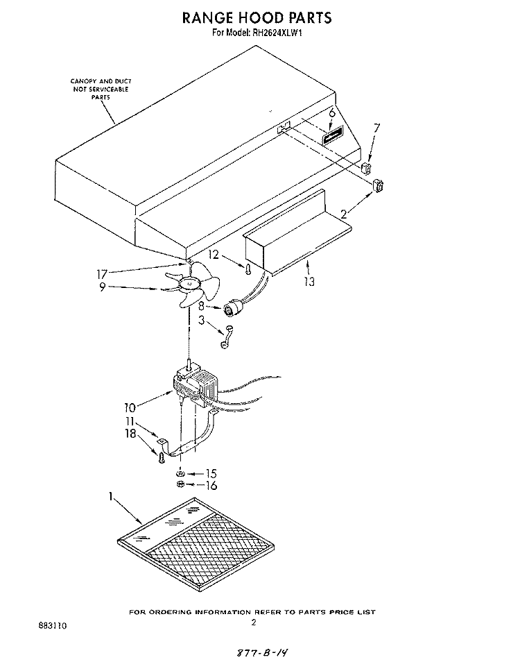 SECTION Diagram and Parts List for RH2624XLW1  Whirlpool Range Hood