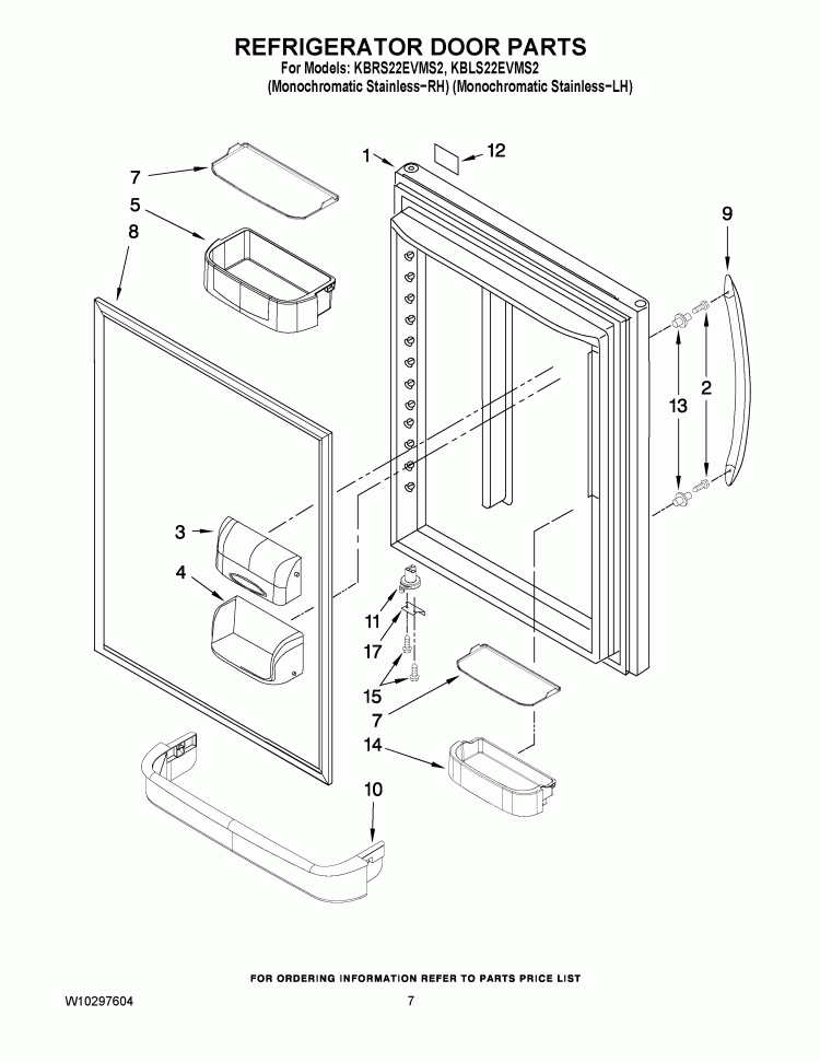 REFRIGERATOR DOOR PARTS Diagram and Parts List for KBLS22EVMS2  KitchenAid Refrigerator