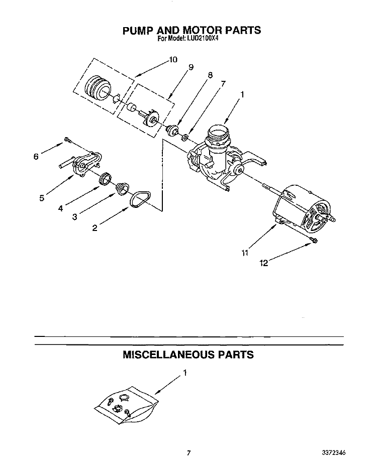 PUMP AND MOTOR, MISCELLANEOUS Diagram and Parts List for LUD2100X4  Whirlpool Dishwasher
