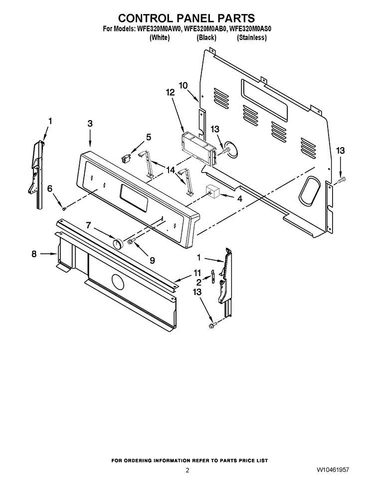 CONTROL PANEL PARTS Diagram and Parts List for WFE320M0AB0  Whirlpool Range