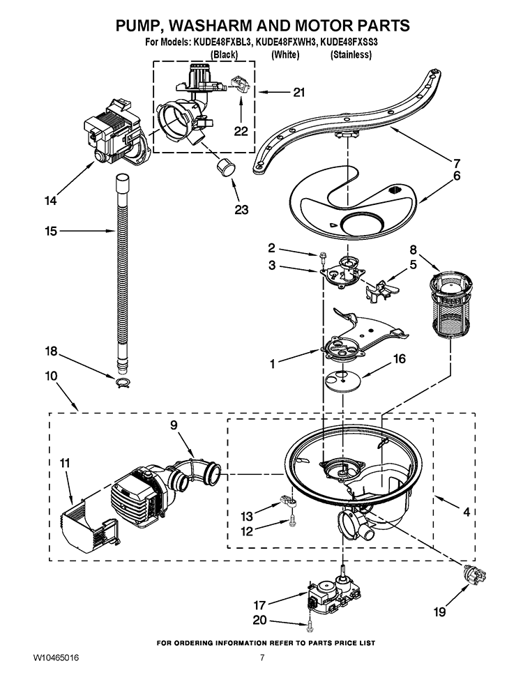 PUMP, WASHARM AND MOTOR PARTS Diagram and Parts List for KUDE60HXSS1  KitchenAid Dishwasher