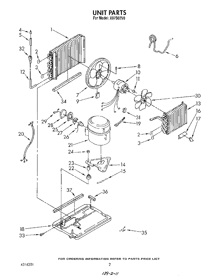 UNIT Diagram and Parts List for X07502V0  Roper Air Conditioner