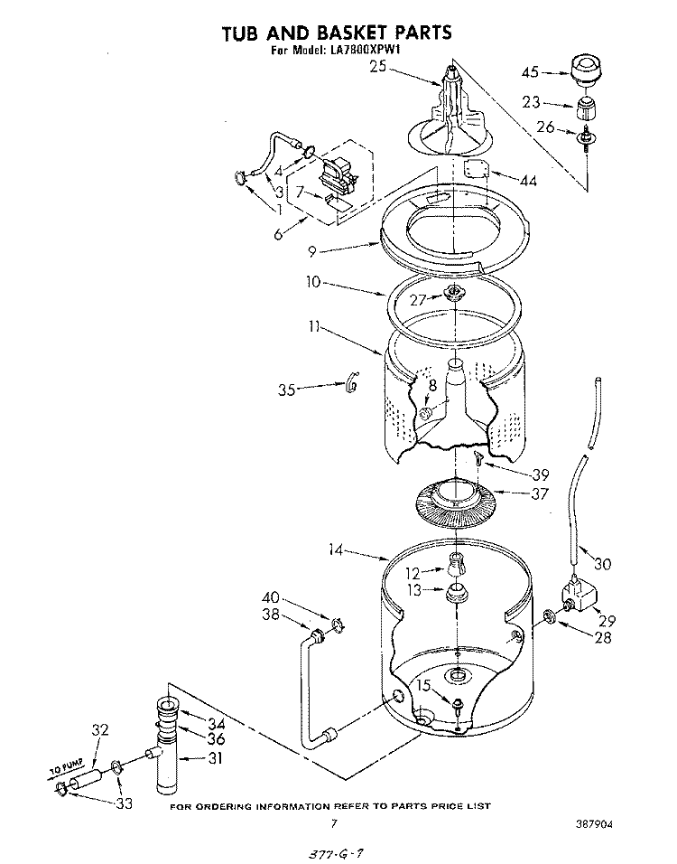 TUB AND BASKET Diagram and Parts List for LA7800XPW1  Whirlpool Washer