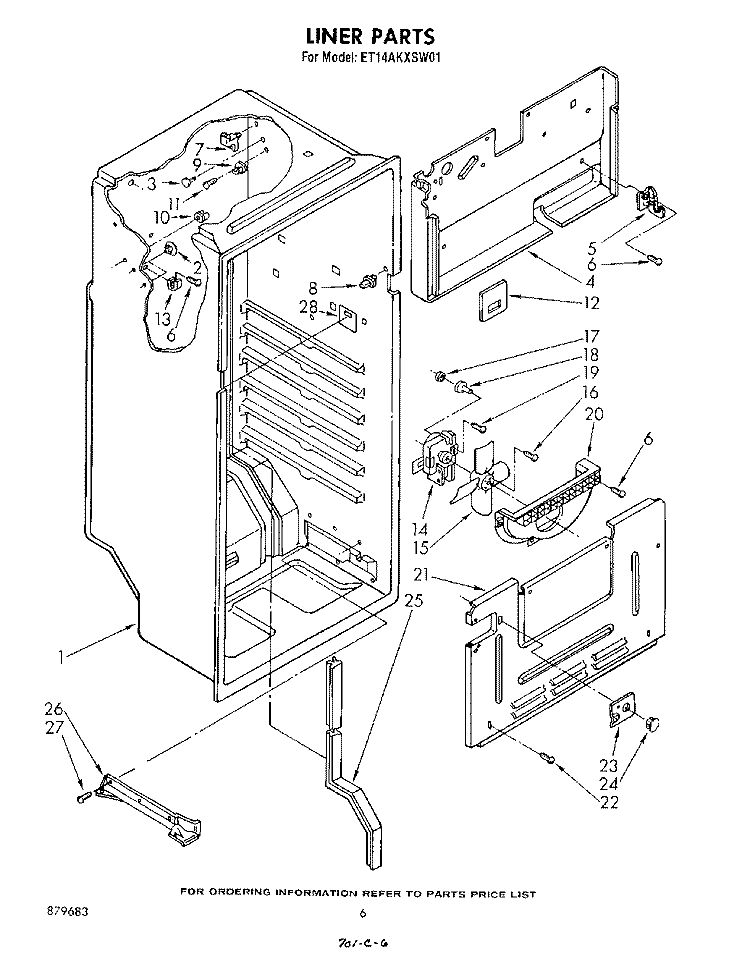 LINER , LIT/OPTIONAL Diagram and Parts List for ET14AKXSW01  Whirlpool Refrigerator
