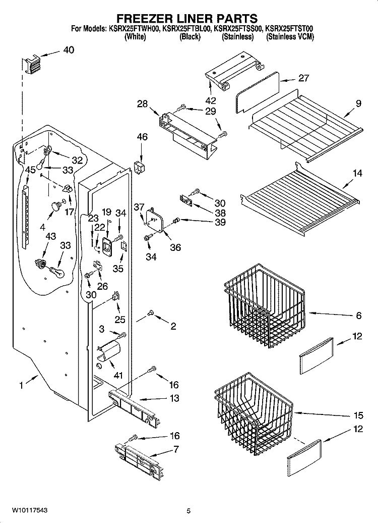 FREEZER LINER PARTS Diagram and Parts List for KSRX25FTSS00  KitchenAid Refrigerator