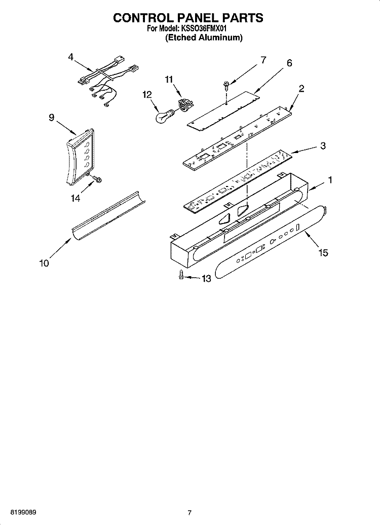 CONTROL PANEL PARTS Diagram and Parts List for KSSO36FMX01  KitchenAid Refrigerator
